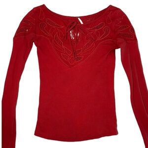 FREE PEOPLE RED LONG SLEEVE TOP